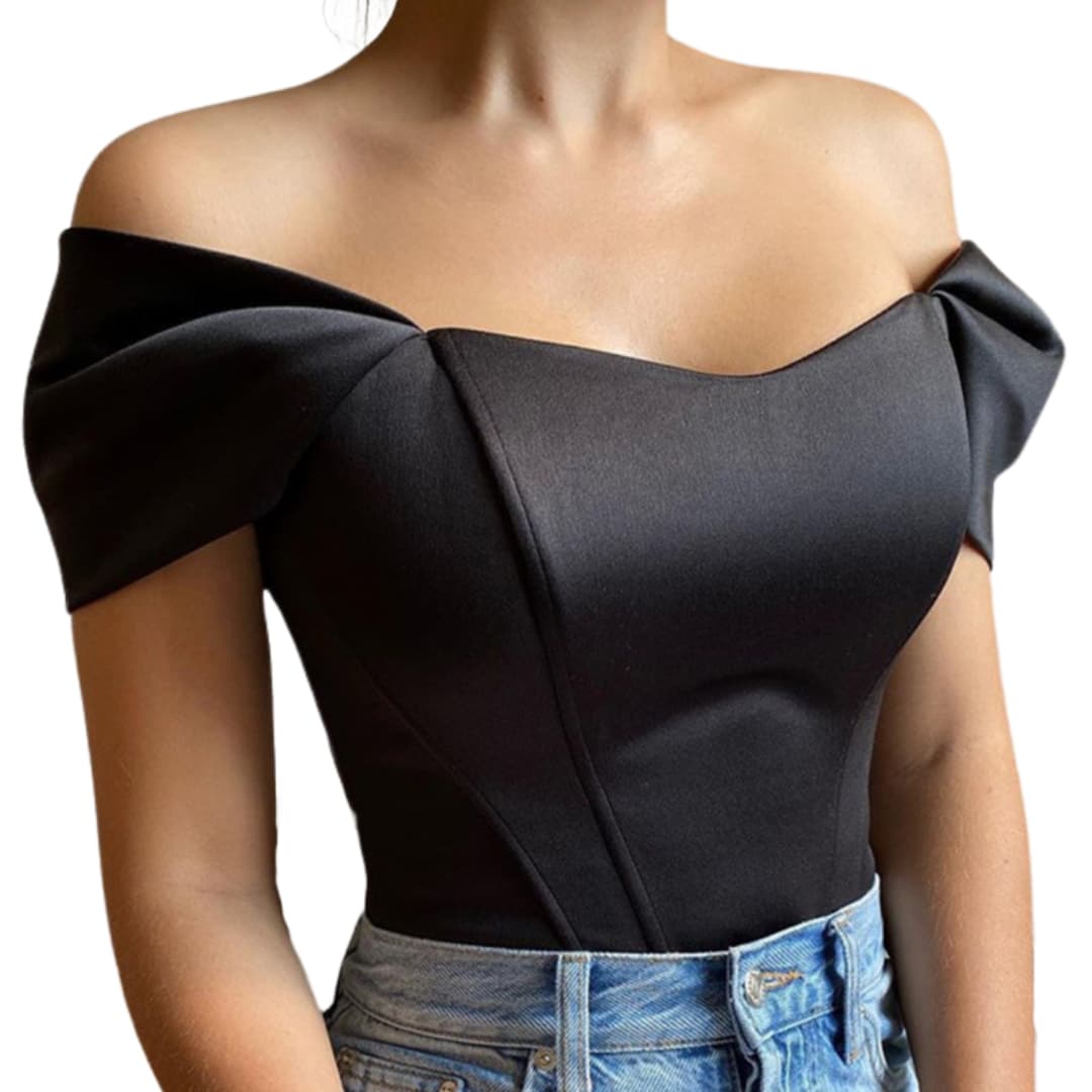 Celeste | Satin Off Shoulder Corset Top – Women's Elegant Going Out Top