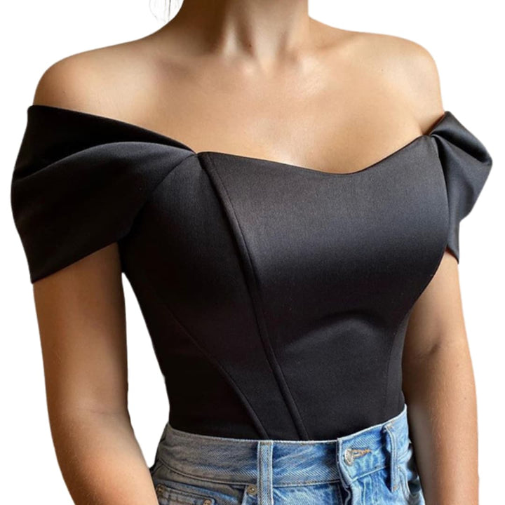 Celeste | Satin Off Shoulder Corset Top – Women's Elegant Going Out Top