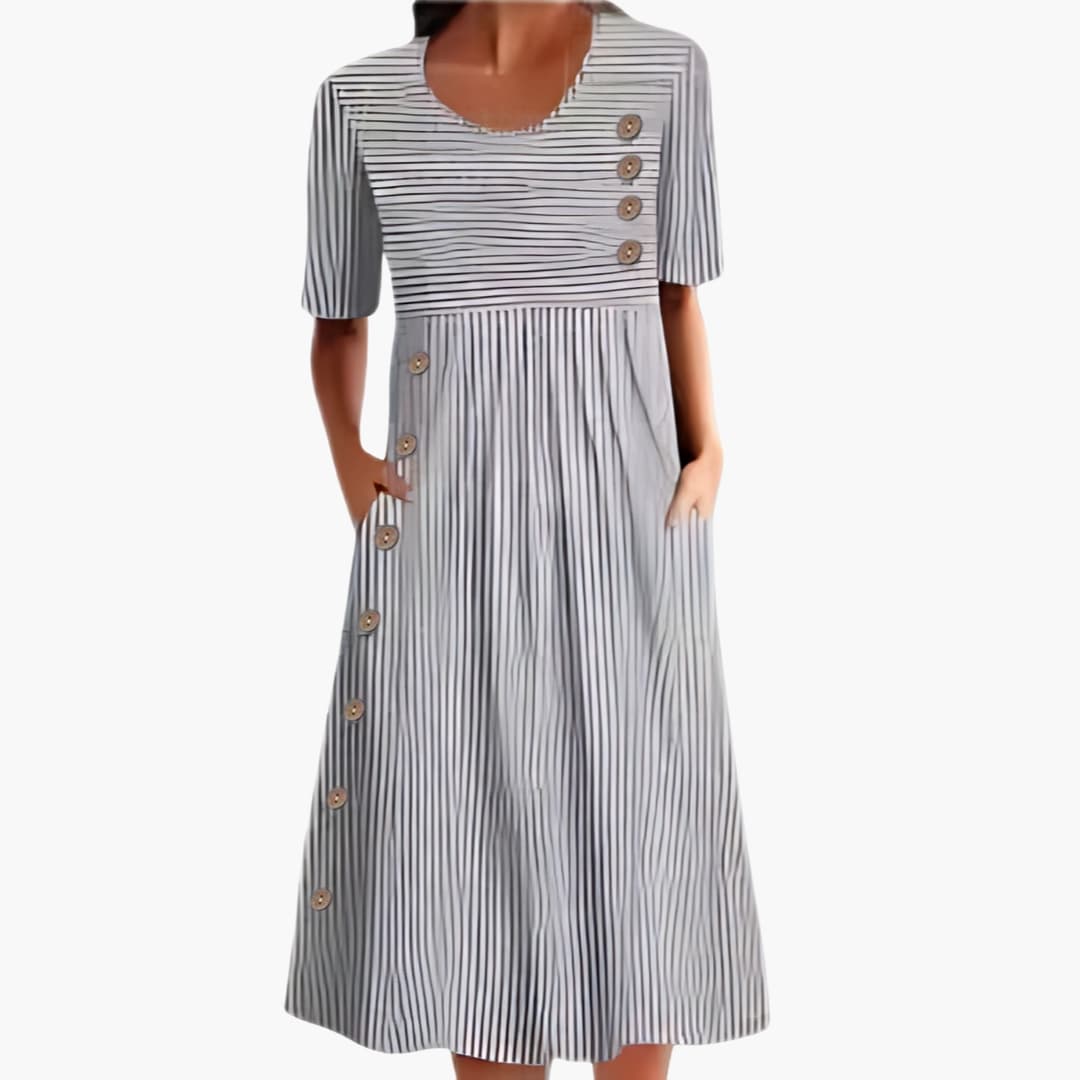 Marina | Striped Button Detail Pocket Midi Dress