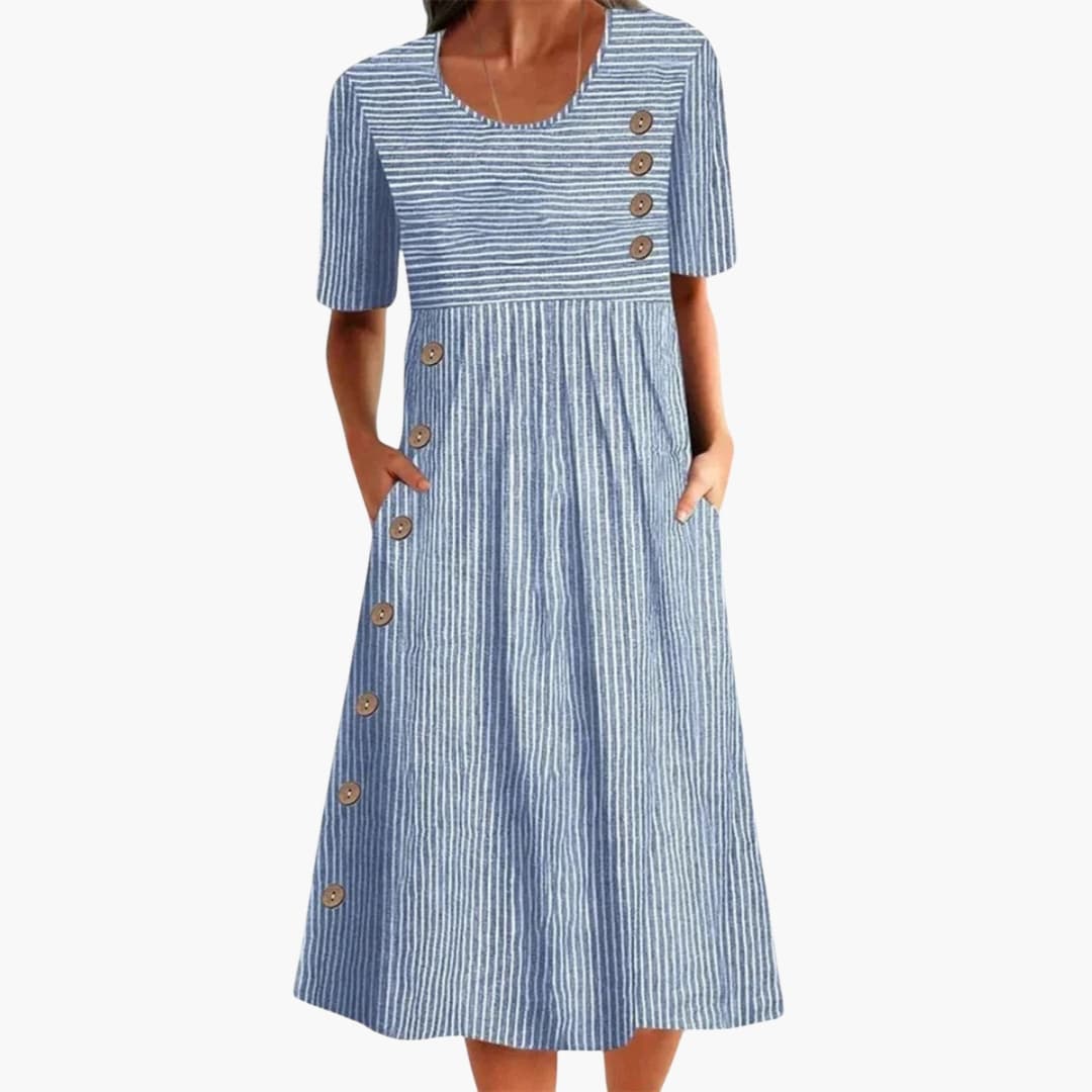 Marina | Striped Button Detail Pocket Midi Dress