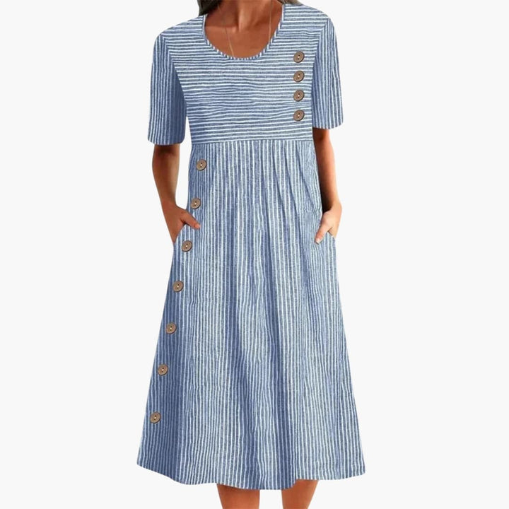 Marina | Striped Button Detail Pocket Midi Dress