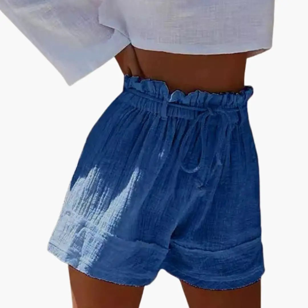 Ripple | Frill Waist Drawstring Crinkle Linen High Waisted Womens Shorts