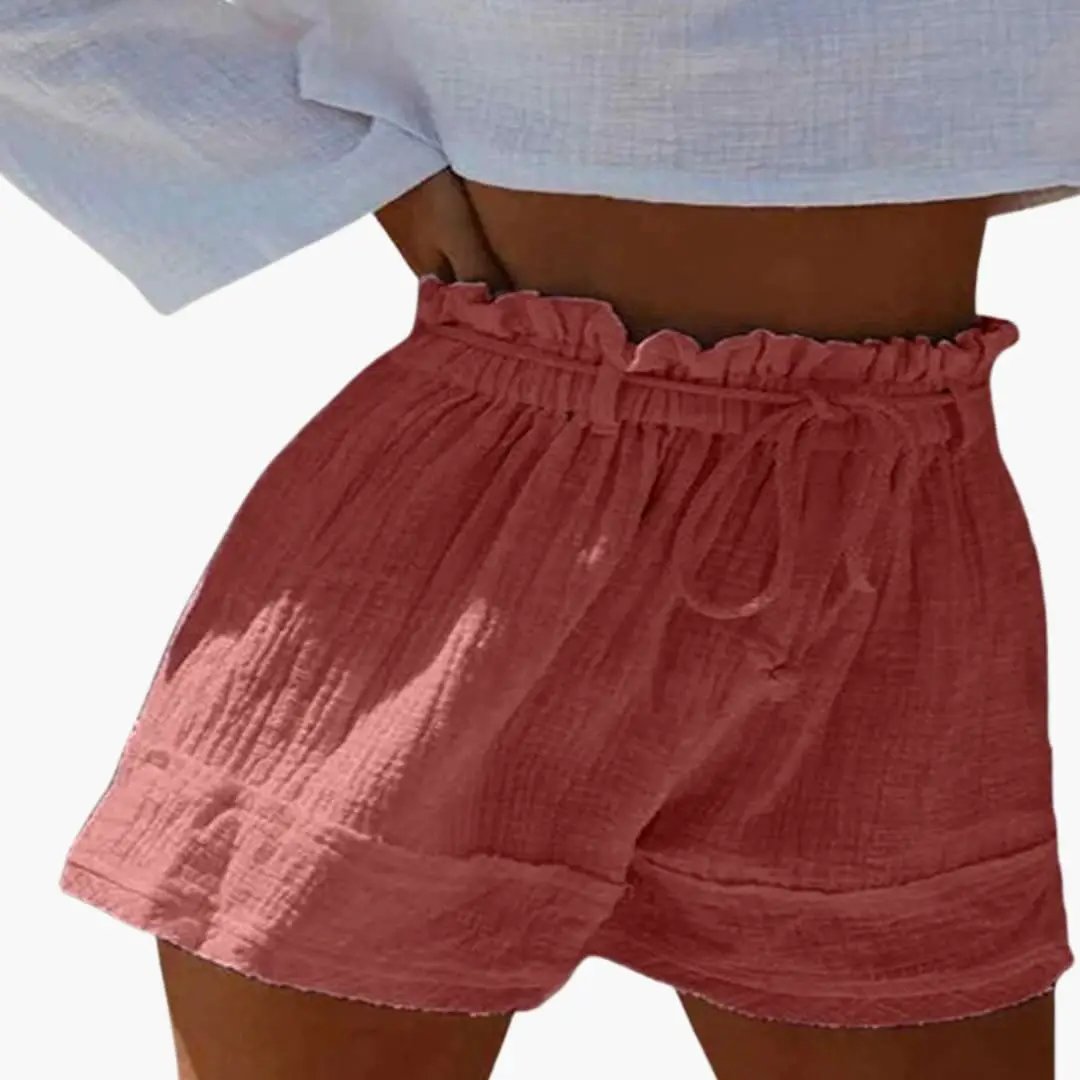 Ripple | Frill Waist Drawstring Crinkle Linen High Waisted Womens Shorts