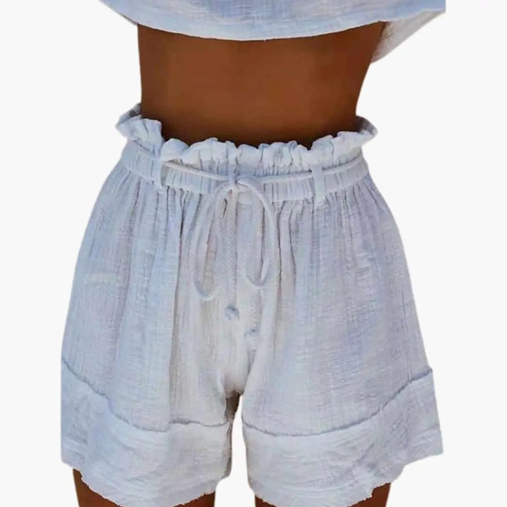 Ripple | Frill Waist Drawstring Crinkle Linen High Waisted Womens Shorts