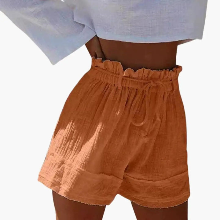 Ripple | Frill Waist Drawstring Crinkle Linen High Waisted Womens Shorts