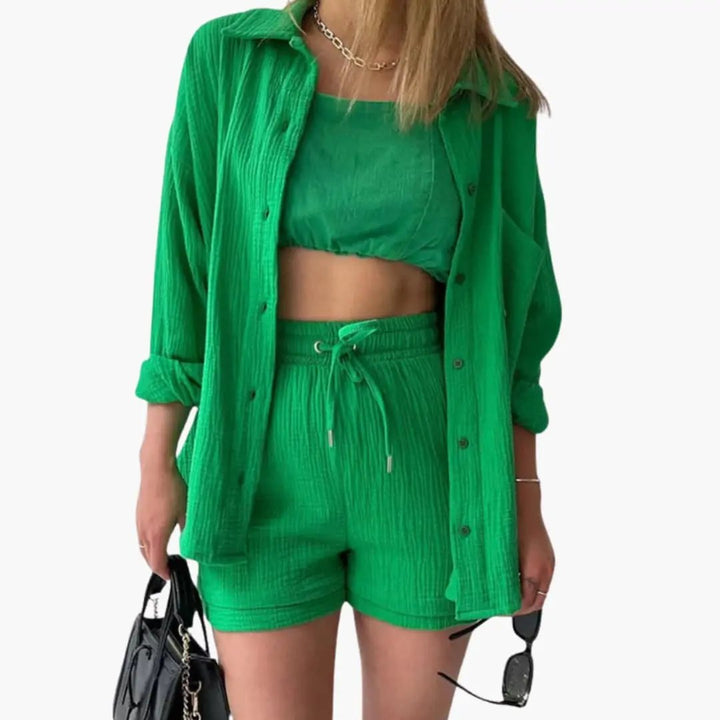 Sable | Crinkle Cotton Shirt and High Waisted Two Piece Set Women