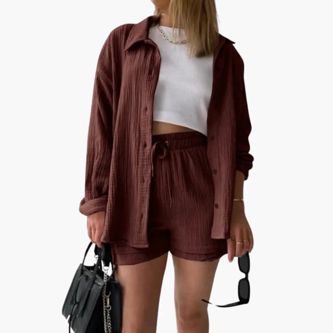 Sable | Crinkle Cotton Shirt and High Waisted Two Piece Set Women