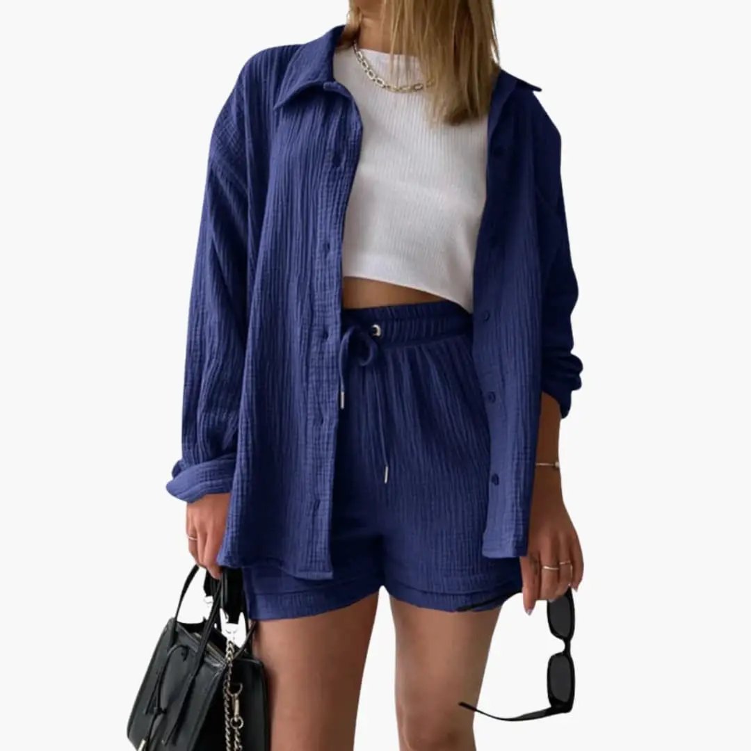 Sable | Crinkle Cotton Shirt and High Waisted Two Piece Set Women