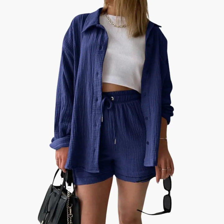Sable | Crinkle Cotton Shirt and High Waisted Two Piece Set Women