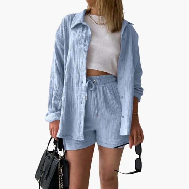 Sable | Crinkle Cotton Shirt and High Waisted Two Piece Set Women