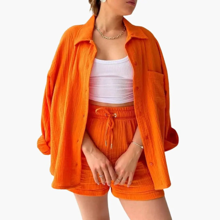 Sable | Crinkle Cotton Shirt and High Waisted Two Piece Set Women