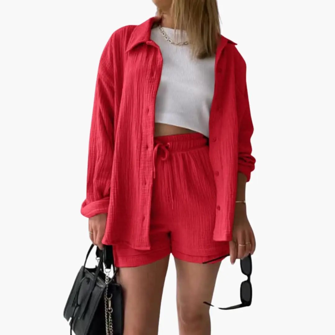 Sable | Crinkle Cotton Shirt and High Waisted Two Piece Set Women
