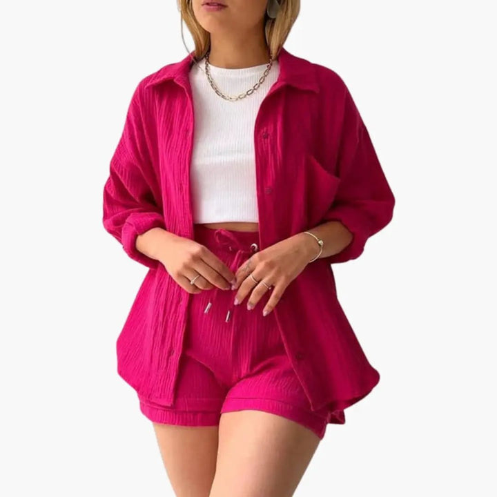 Sable | Crinkle Cotton Shirt and High Waisted Two Piece Set Women
