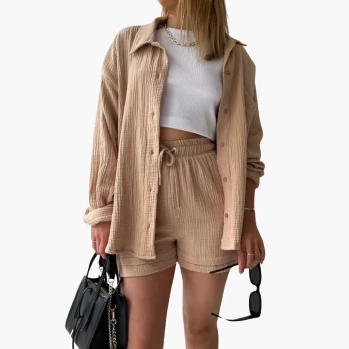 Sable | Crinkle Cotton Shirt and High Waisted Two Piece Set Women
