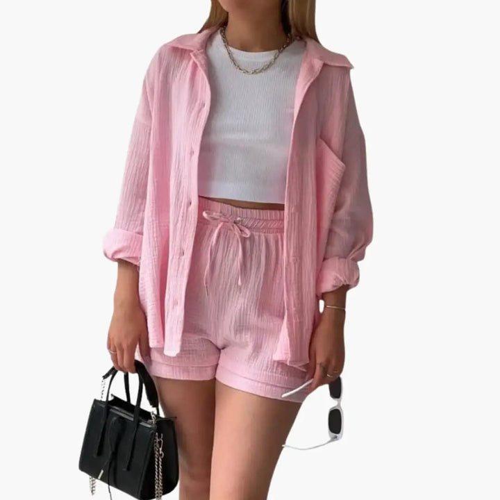 Sable | Crinkle Cotton Shirt and High Waisted Two Piece Set Women