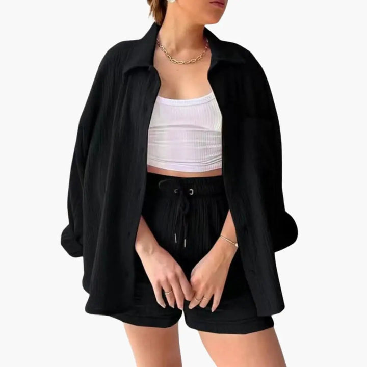 Sable | Crinkle Cotton Shirt and High Waisted Two Piece Set Women
