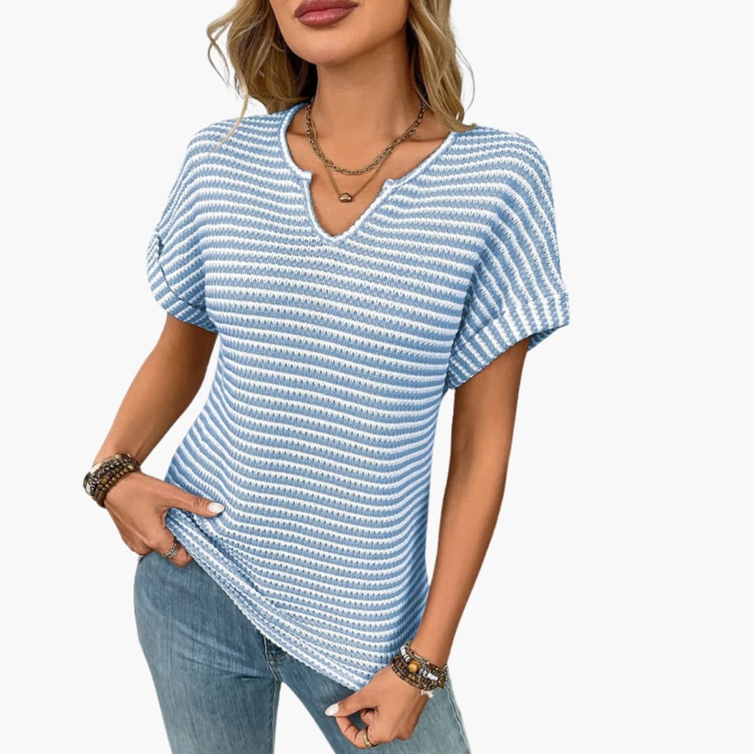 Cleo | Striped V-Neck T-Shirt – Women's Casual Short Sleeve Top