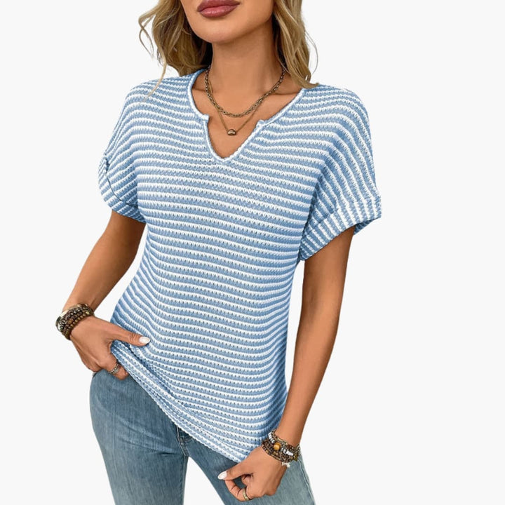 Cleo | Striped V-Neck T-Shirt – Women's Casual Short Sleeve Top