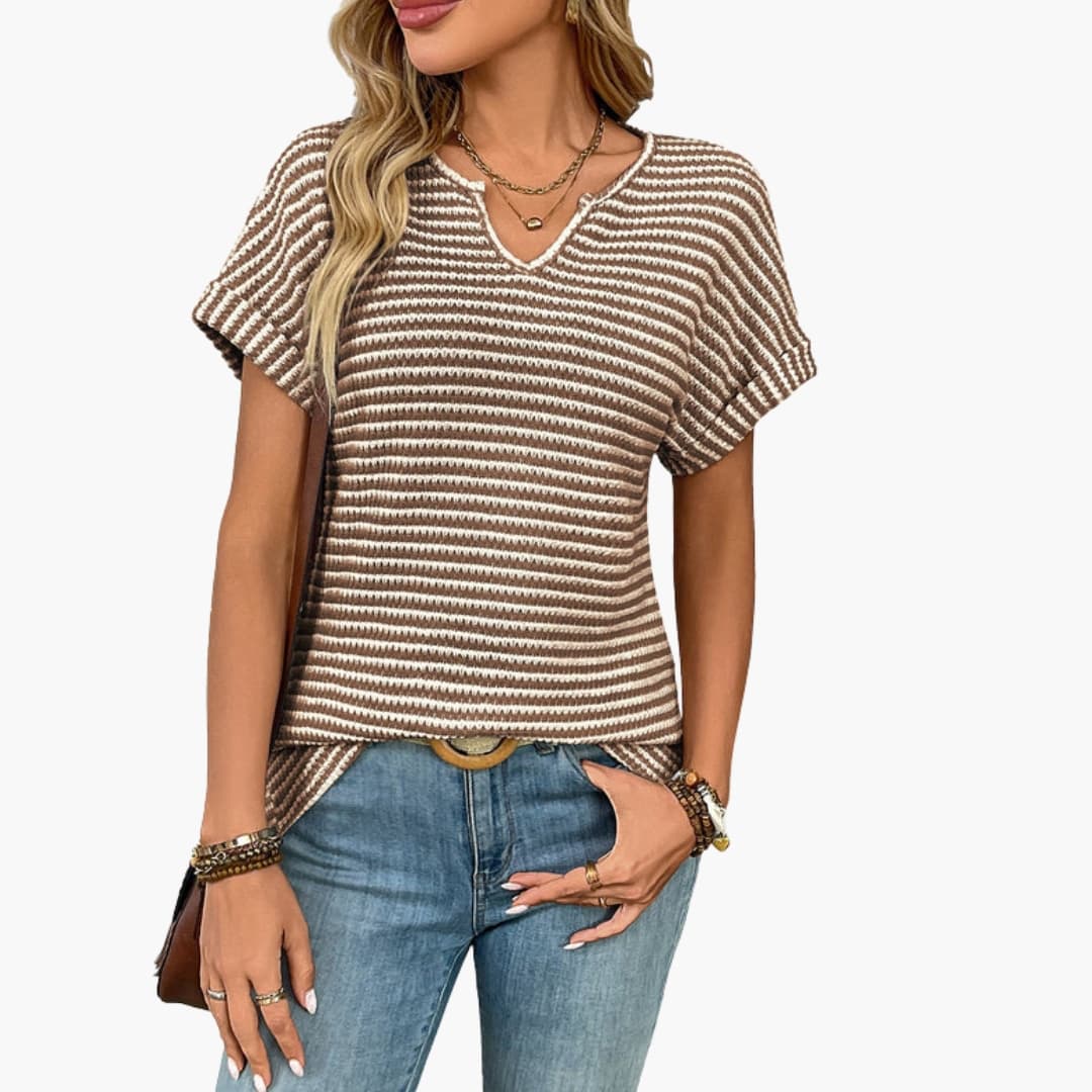Cleo | Striped V-Neck T-Shirt – Women's Casual Short Sleeve Top