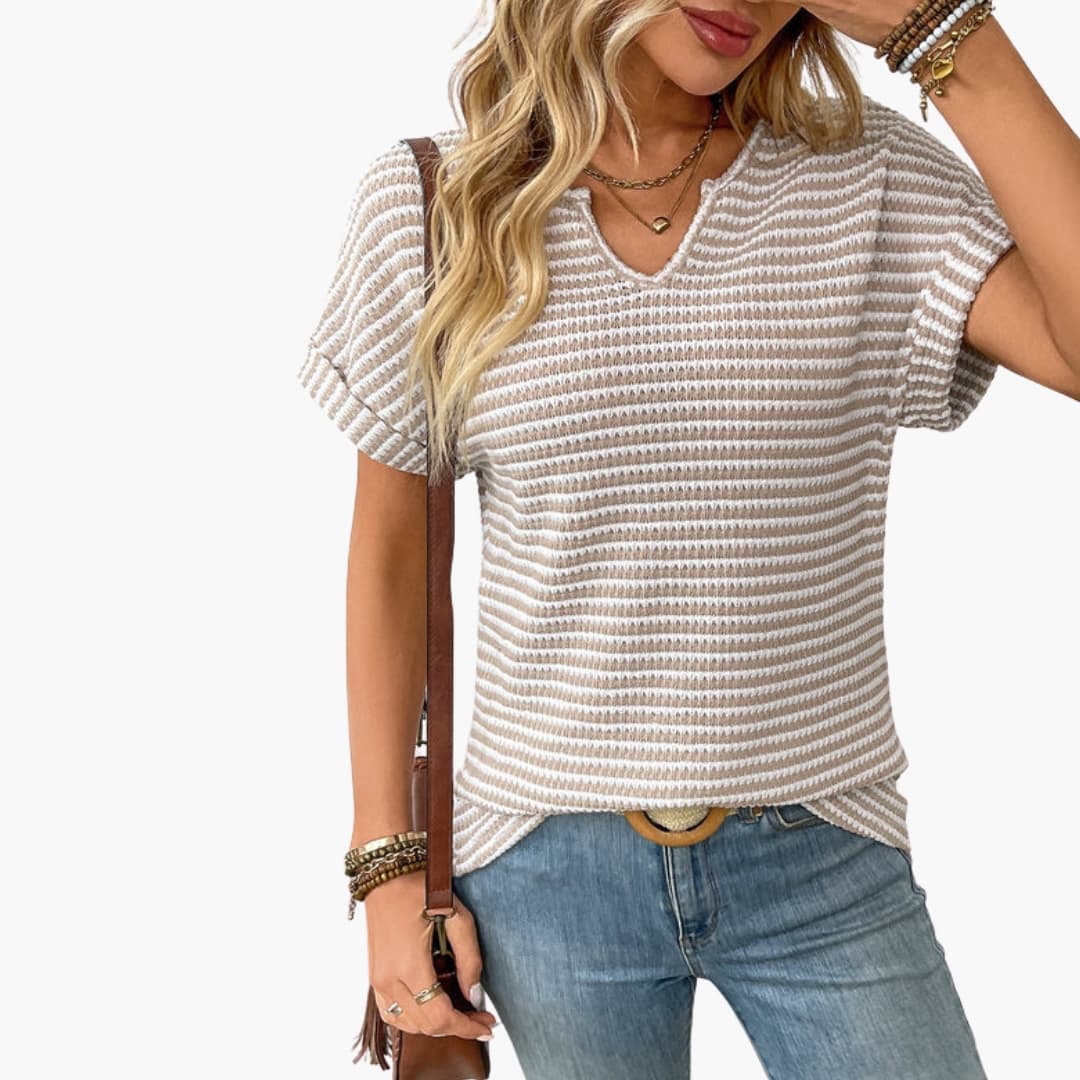 Cleo | Striped V-Neck T-Shirt – Women's Casual Short Sleeve Top