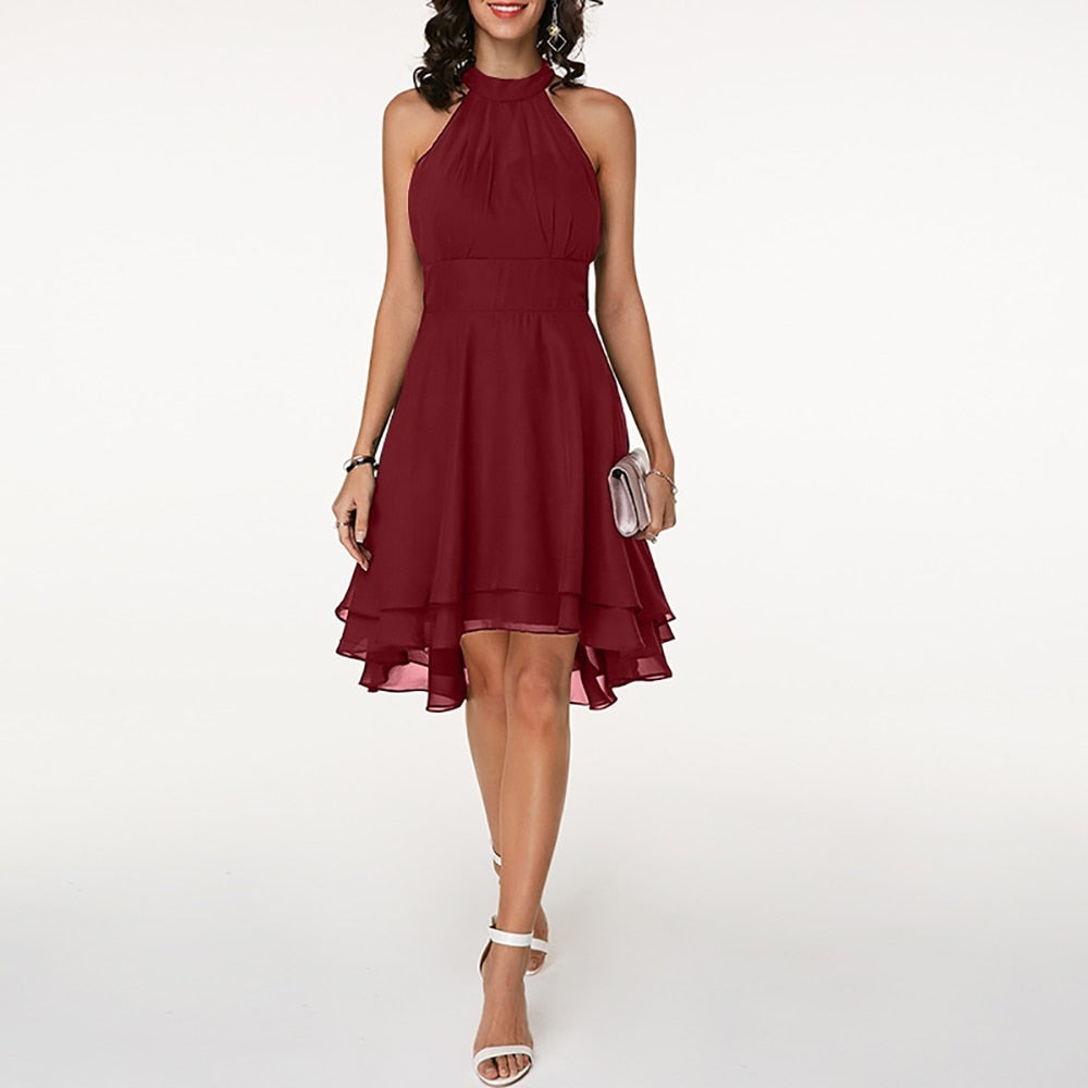 Brielle | Pleated Chiffon Tiered Halter Neck Dress