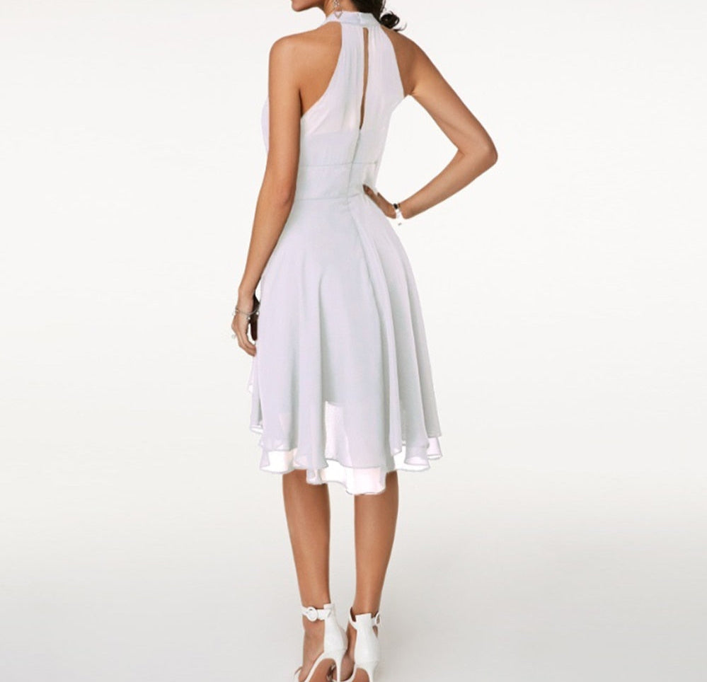 Brielle | Pleated Chiffon Tiered Halter Neck Dress