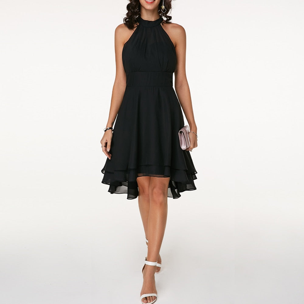 Brielle | Pleated Chiffon Tiered Halter Neck Dress