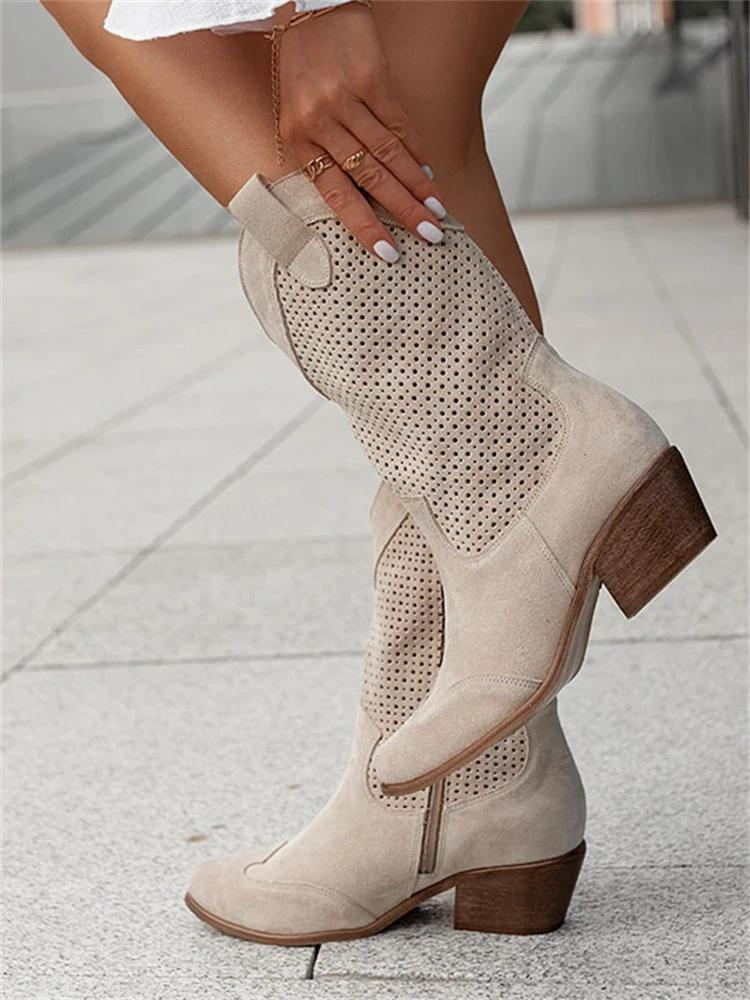 Dakota | Perforated Western Knee High Cowgirl Boots