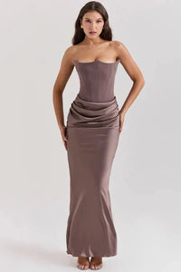 Vivienne | Satin Corset Maxi Dress with Draped Skirt