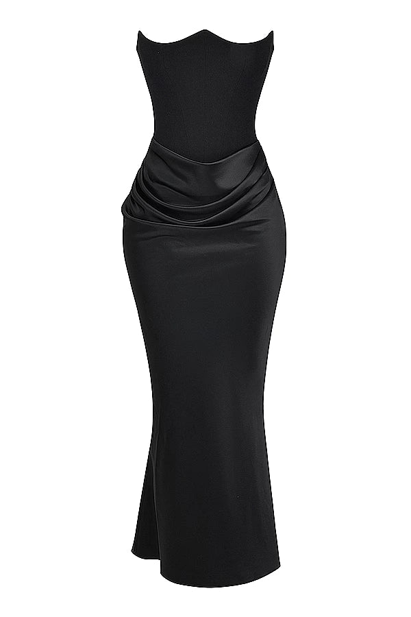 Vivienne | Satin Corset Maxi Dress with Draped Skirt
