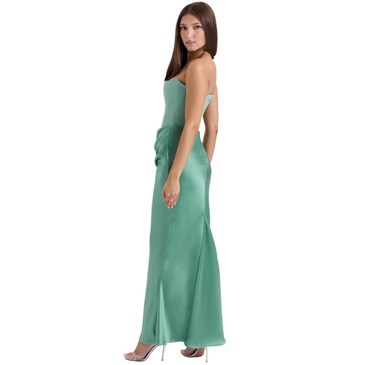 Vivienne | Satin Corset Maxi Dress with Draped Skirt