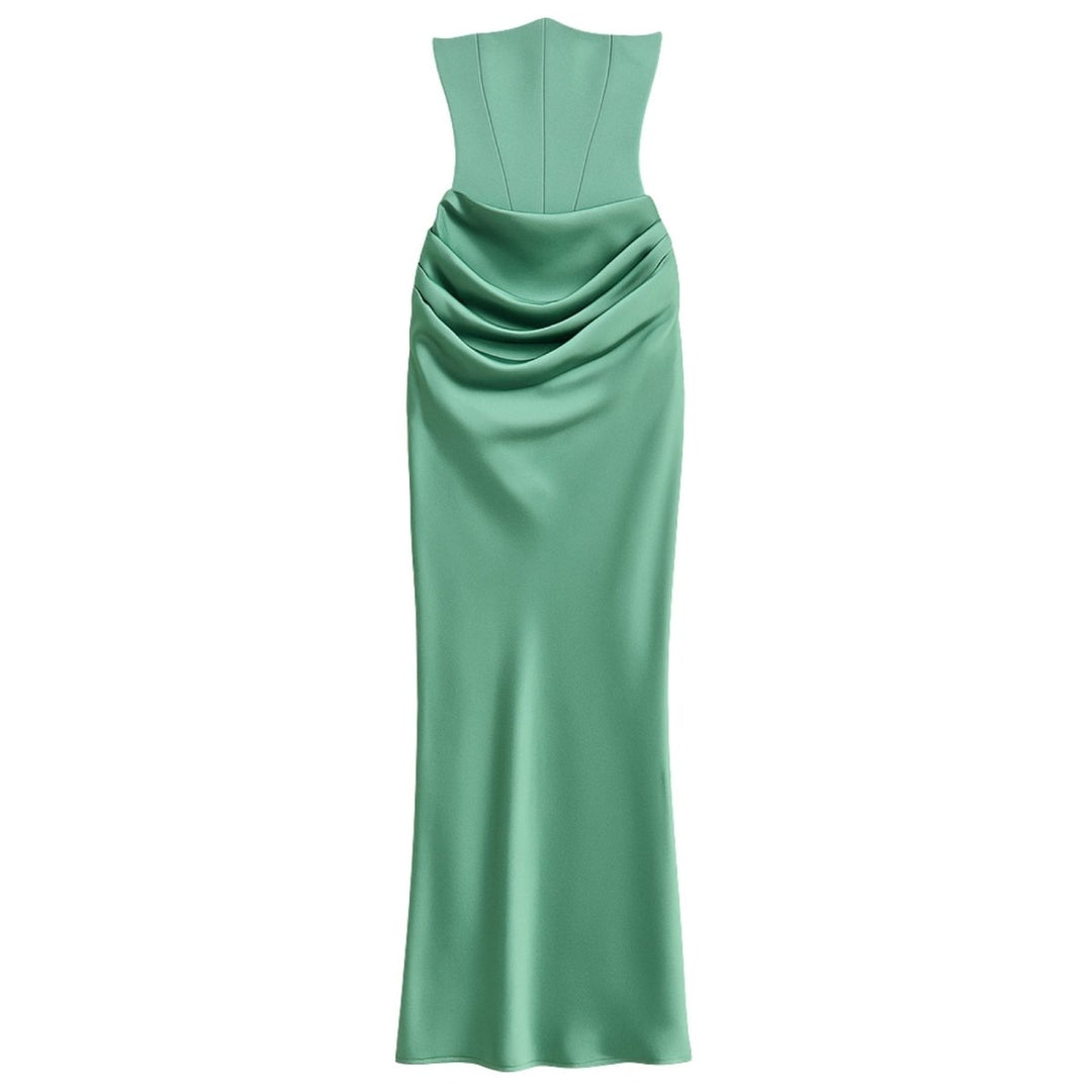 Vivienne | Satin Corset Maxi Dress with Draped Skirt