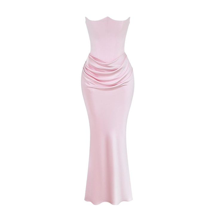 Vivienne | Satin Corset Maxi Dress with Draped Skirt