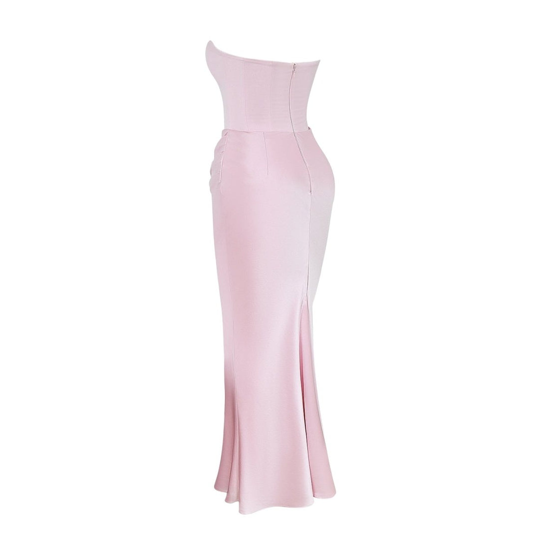 Vivienne | Satin Corset Maxi Dress with Draped Skirt