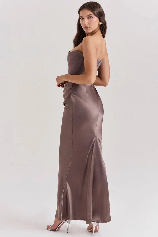 Vivienne | Satin Corset Maxi Dress with Draped Skirt