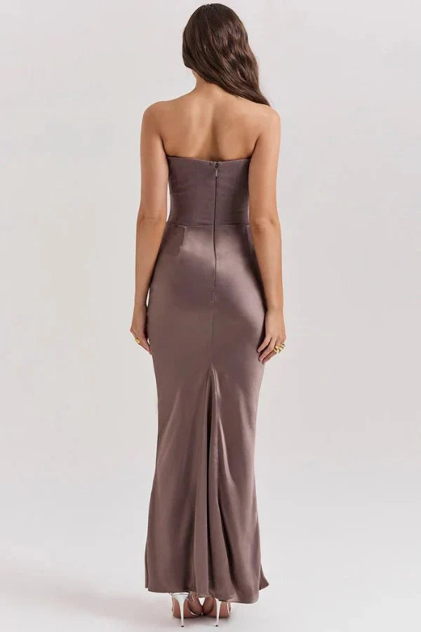 Vivienne | Satin Corset Maxi Dress with Draped Skirt