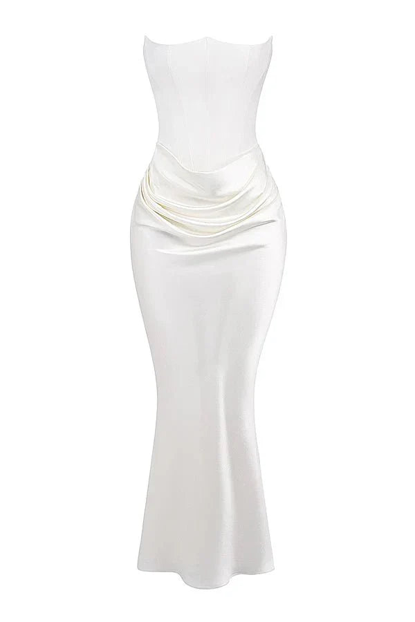 Vivienne | Satin Corset Maxi Dress with Draped Skirt
