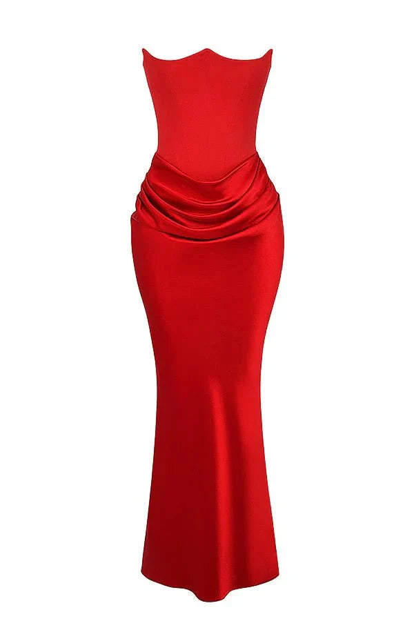 Vivienne | Satin Corset Maxi Dress with Draped Skirt