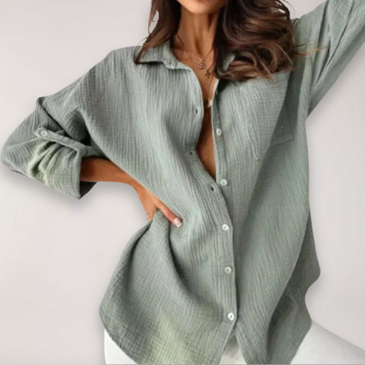 Dune | Crinkle Texture Button Front Roll Sleeve Womens Blouse