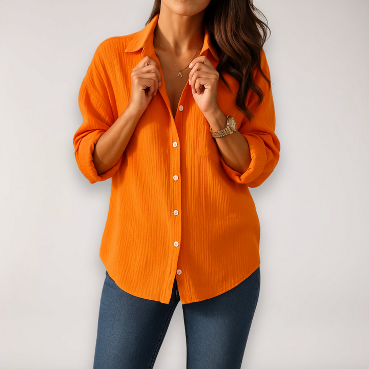 Dune | Crinkle Texture Button Front Roll Sleeve Womens Blouse