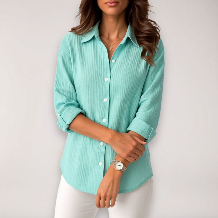 Dune | Crinkle Texture Button Front Roll Sleeve Womens Blouse