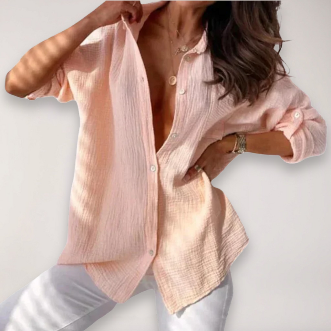Dune | Crinkle Texture Button Front Roll Sleeve Womens Blouse