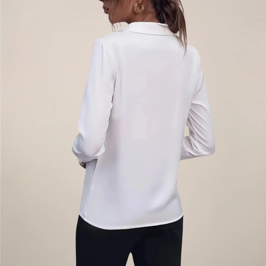 Claire | V Neck Collared Long Sleeve Formal Womens Blouse