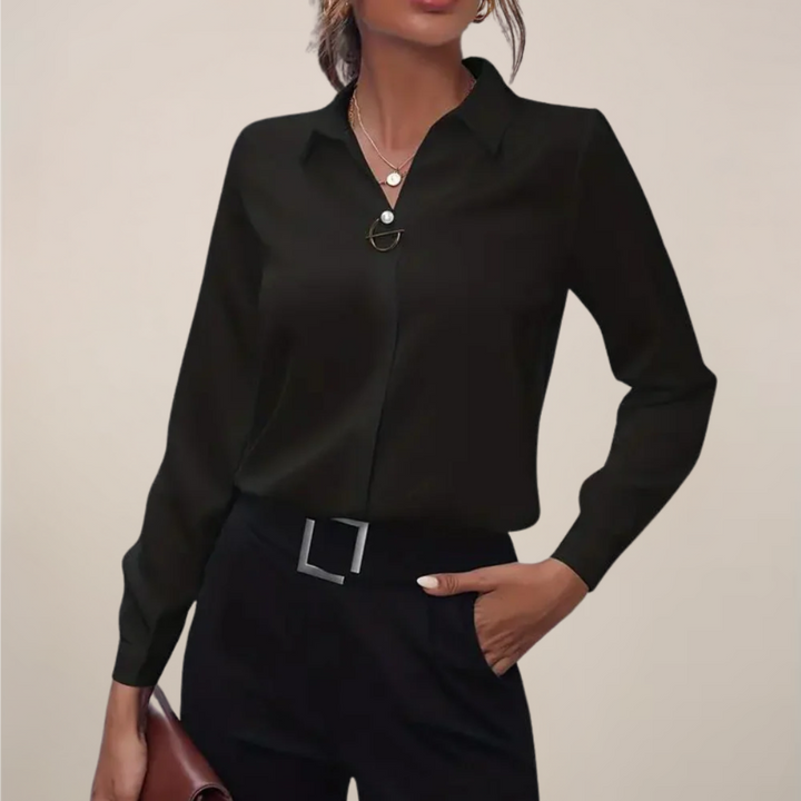 Claire | V Neck Collared Long Sleeve Formal Womens Blouse