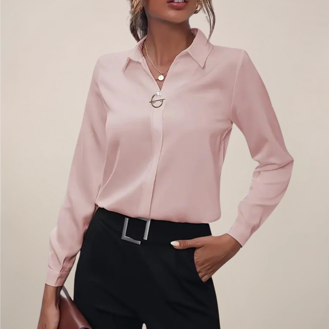 Claire | V Neck Collared Long Sleeve Formal Womens Blouse