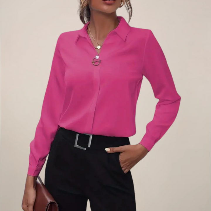 Claire | V Neck Collared Long Sleeve Formal Womens Blouse