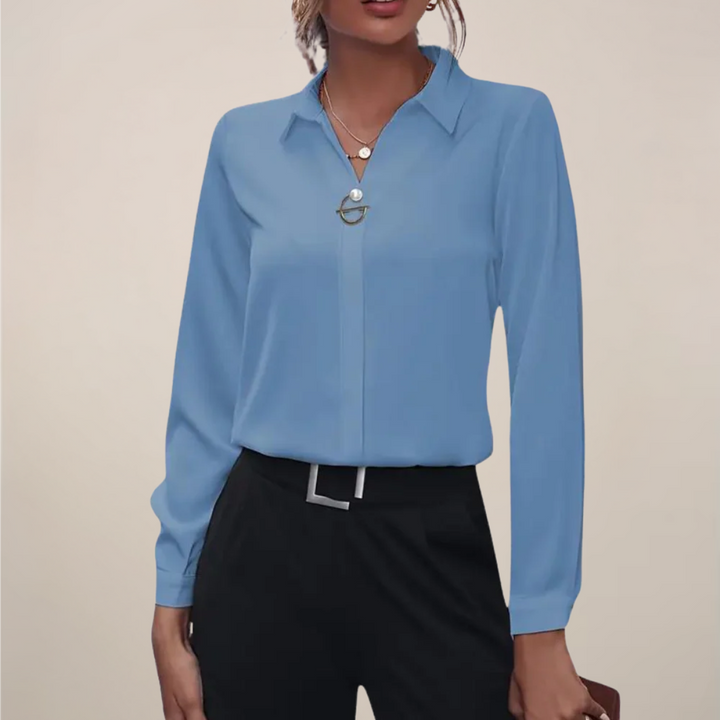 Claire | V Neck Collared Long Sleeve Formal Womens Blouse