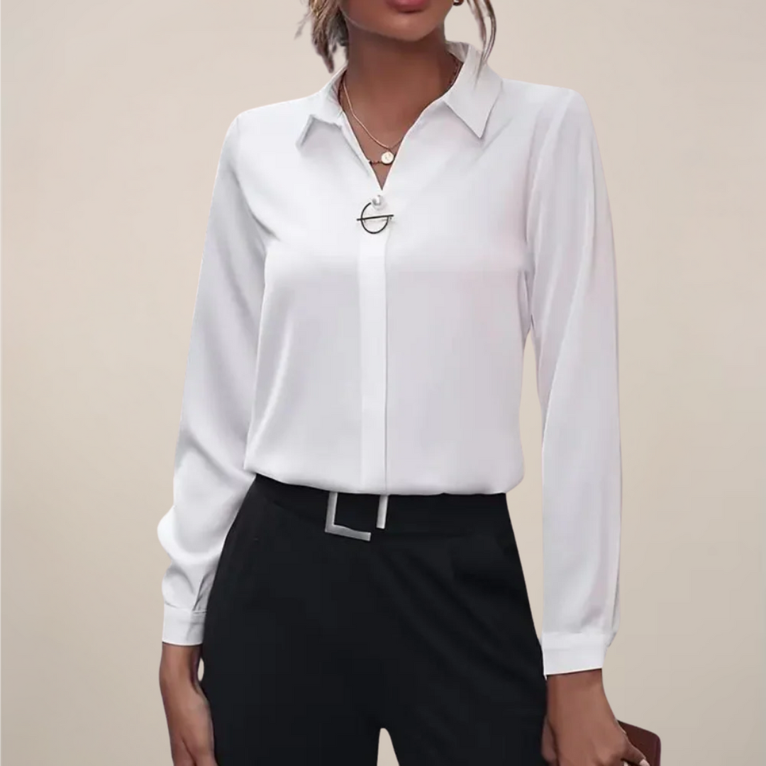 Claire | V Neck Collared Long Sleeve Formal Womens Blouse