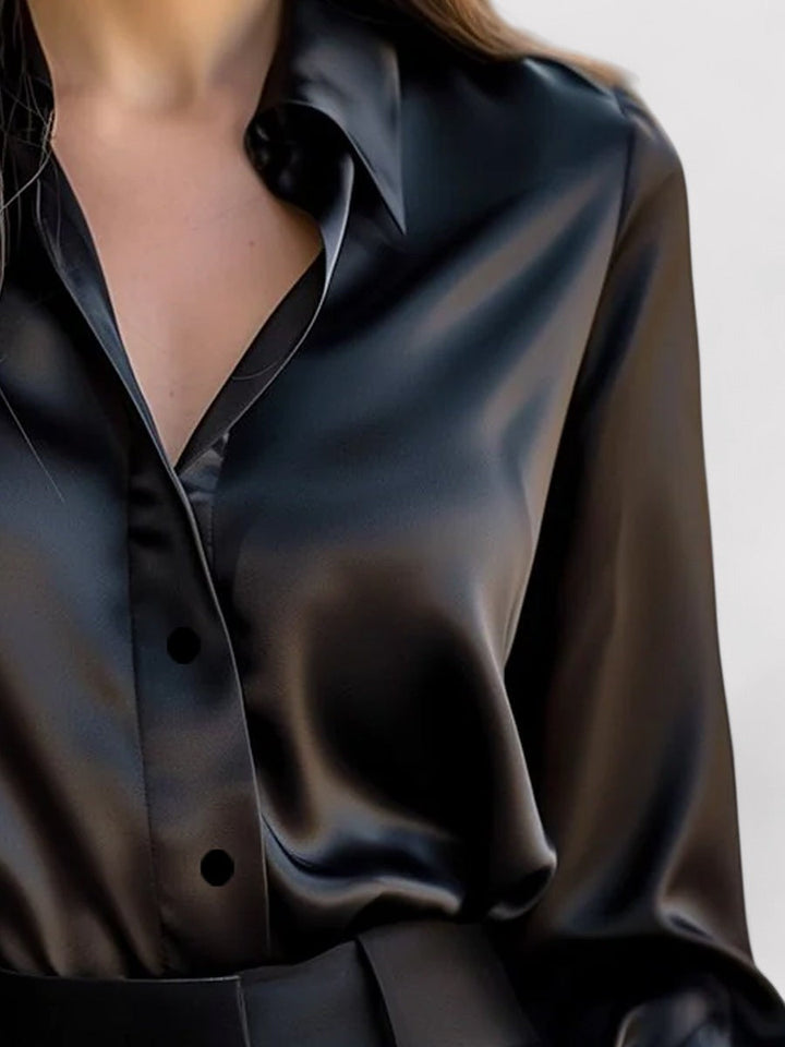 Noir | Elegant Satin Silk Blouse – Women's Luxury Long Sleeve Shirt