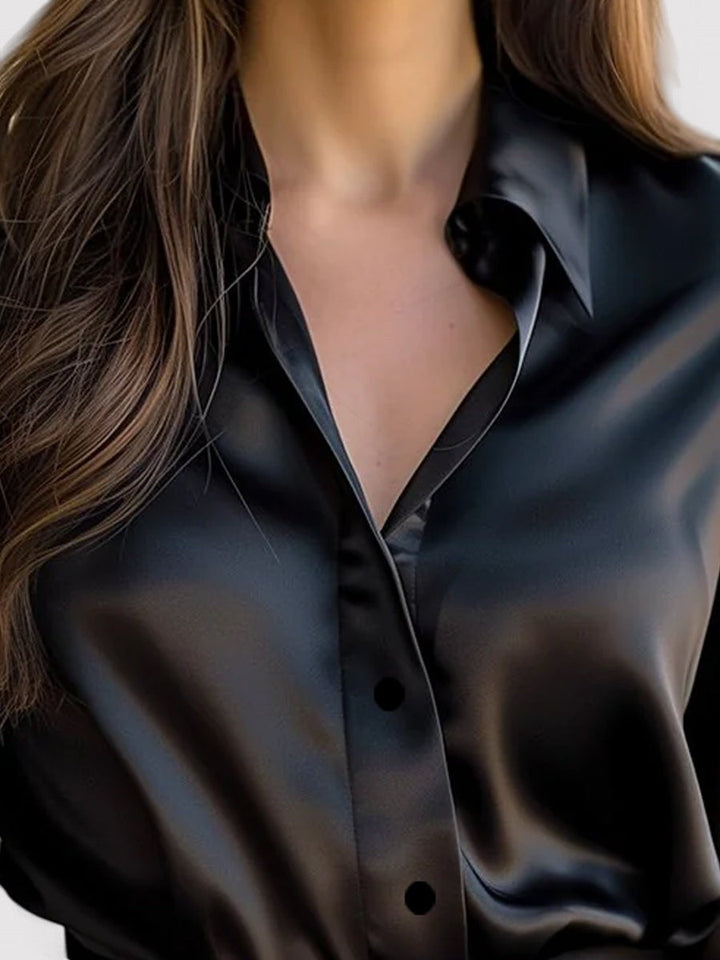 Noir | Elegant Satin Silk Blouse – Women's Luxury Long Sleeve Shirt